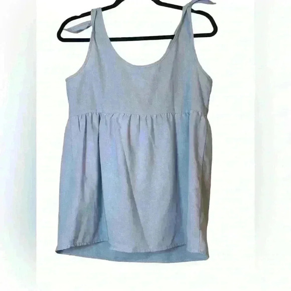 Savanna Jane Blue Floral Embroidered Babydoll Tank with Tie Knot Shoulder Small - Picture 3 of 9